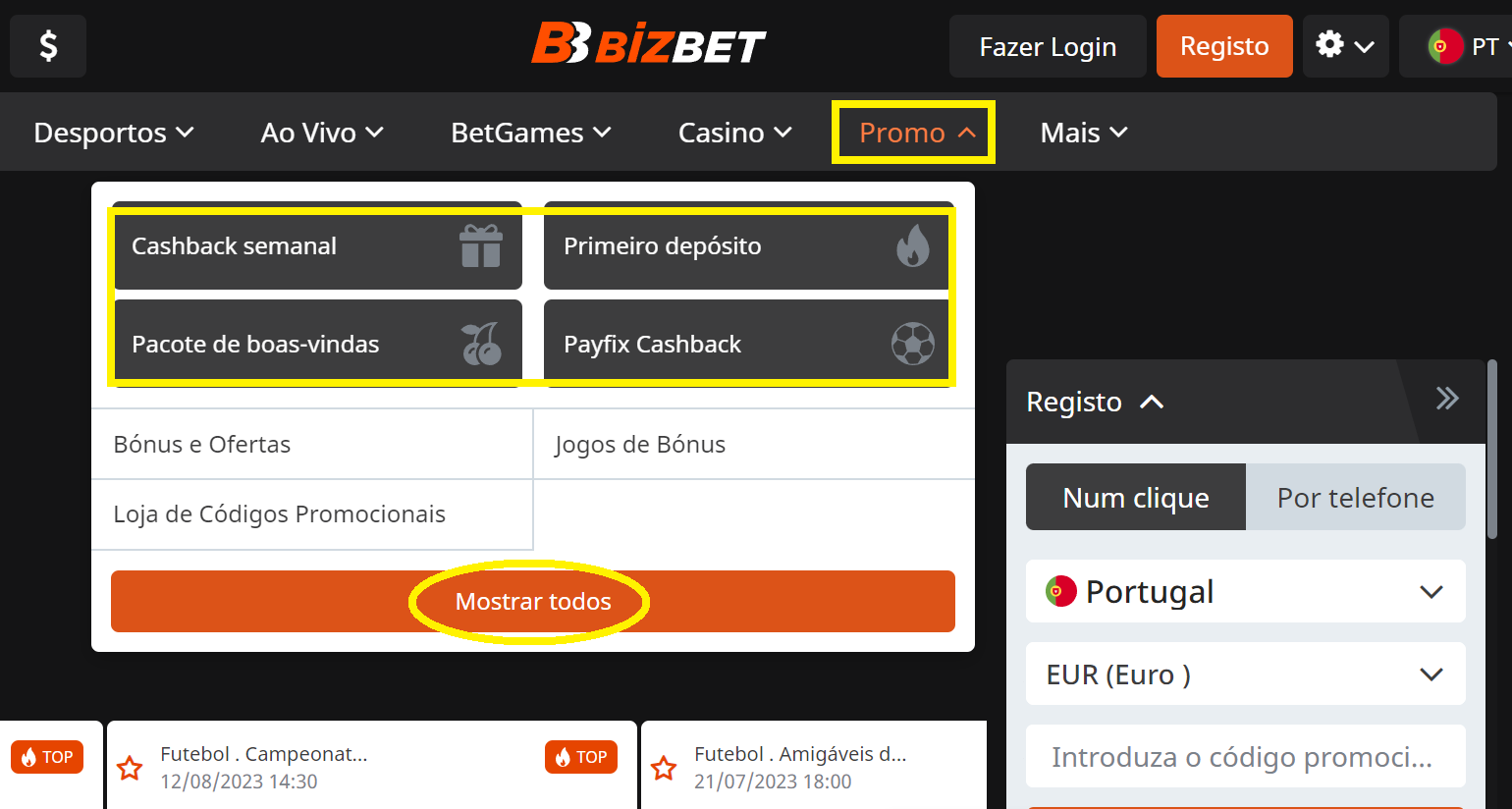 Codigo de promoções Bizbet 